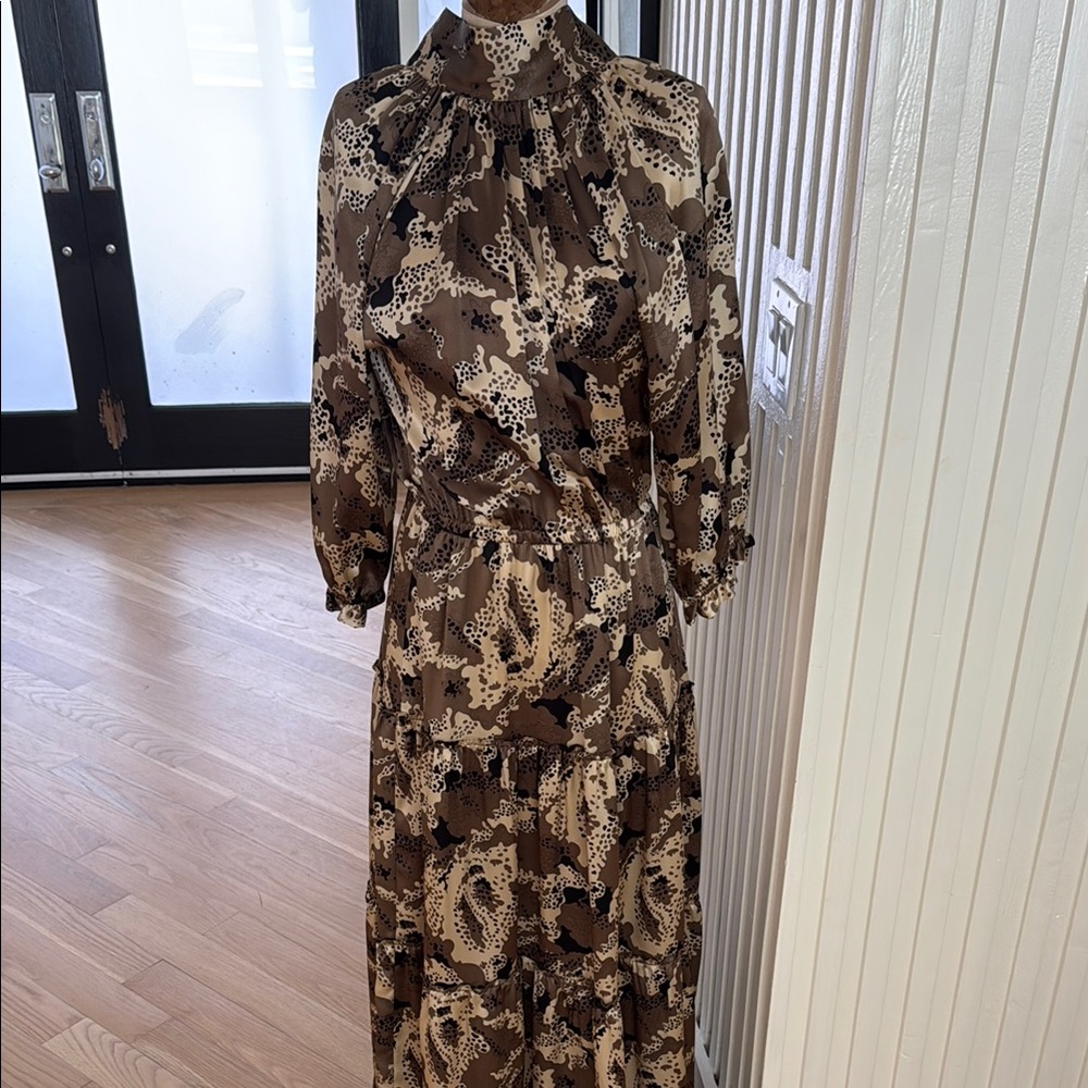 Melissa Masse- Silk Elegant Brown Patterned Women's Dress